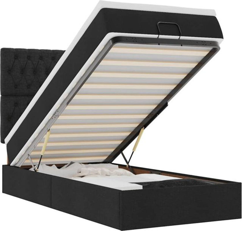 vidaxl Ottoman Polsterbett mit Matratze in Schwarz aus Stoff und Metall, Modernes Polsterbett B/T/H: 90 x 200 cm - Bild 1