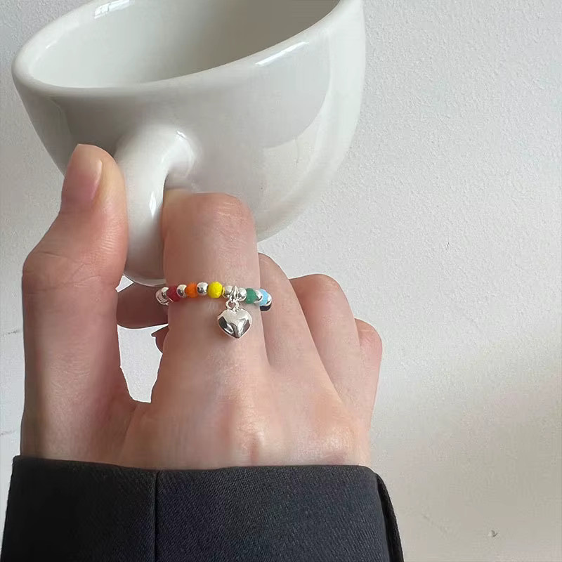 ANENJERY Ring, Regenbogen Perlen, Herz, Damen - Bild 2