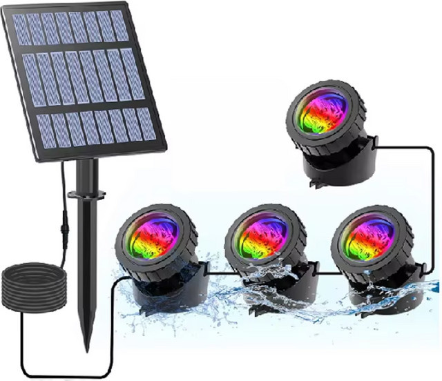 Crepow Solar Unterwasser LED Scheinwerfer RGB Multicolour IP68 für Garten Teich und Pool in Schwarz - Bild 1