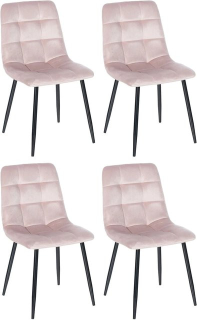 DELUKE Esszimmerstühle 4er Set VOUL Pink Samt Gesteppte Polsterstühle mit Bodenschonern - Bild 1