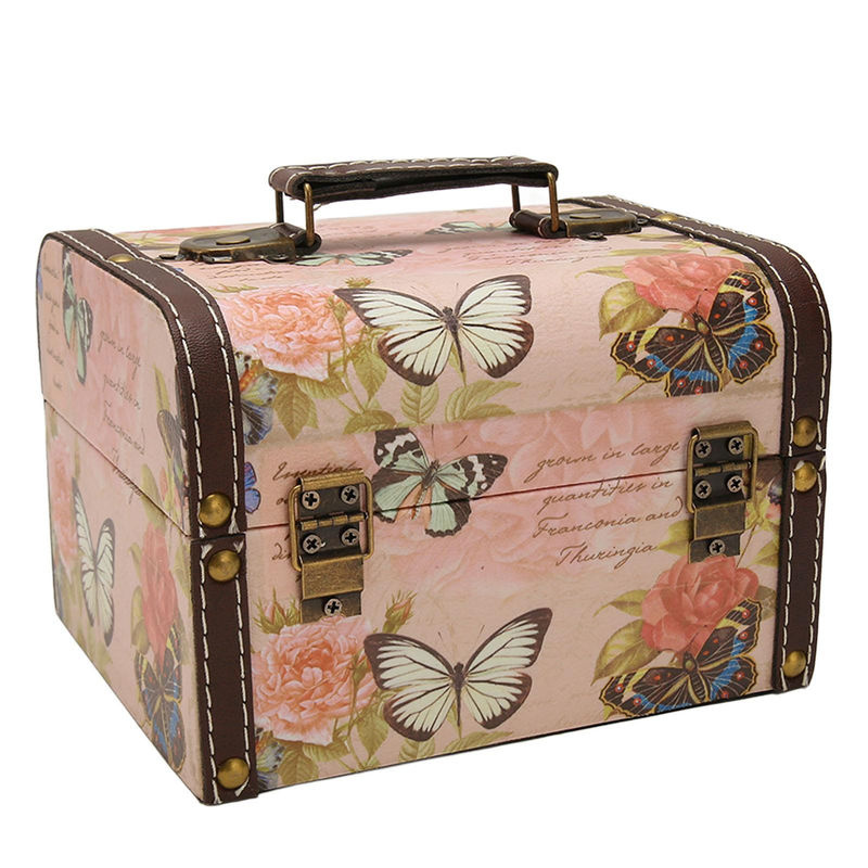 Neoglint Schatztruhe Box mit Schmetterlingsmuster in Rosa und Beige aus Holz und PU Leder - Bild 5