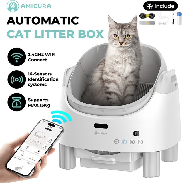 Amicura X1 Max Smarte Automatische Katzentoilette in Weiß – Geräuscharme App-gesteuerte Elektrische Selbstreinigende Katzentoilette mit Geruchsbeseitigung - Bild 1