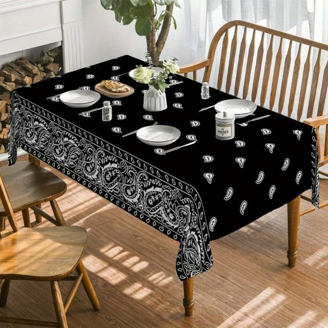 JMG Household Supplies Boho Paisley Tischdecke Schwarz Weiß, Fleckenabweisend, B/H: 90 x 140 cm - Bild 1
