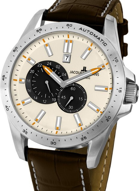 Jacques Lemans Automatik Herrenuhr, Edelstahl, 48 mm, Leder, 10 ATM - Bild 1