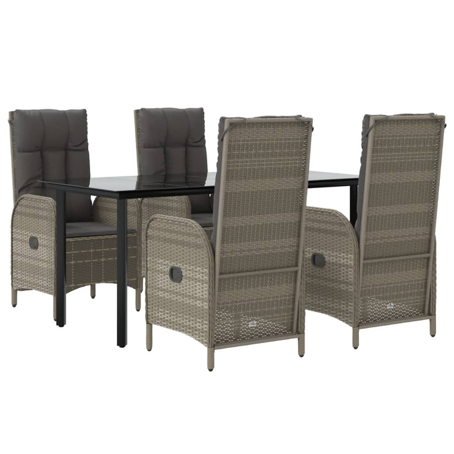 vidaXL 5-teilige Garten-Essgruppe aus Poly Rattan mit Kissen und Glastisch in Schwarz und Grau - Bild 4