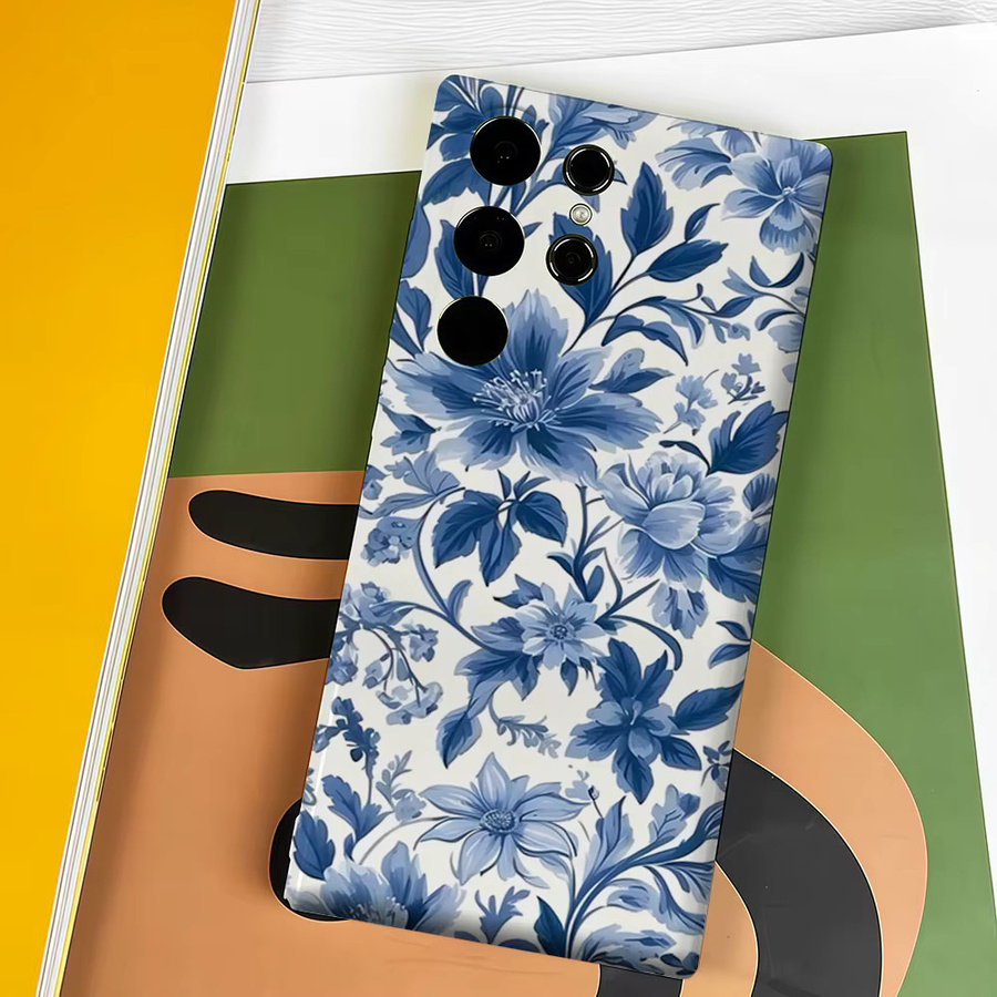 Aurbe Handyhülle für Samsung Galaxy S26 S25 S24 S23 Ultra Plus in Blau mit Blumenmuster im Porzellan-Stil und HD Hart-Doppelschicht-Filmhülle - Bild 4