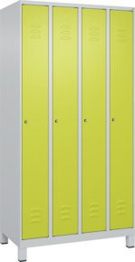 C+P Spind Classic PLUS Garderobenschrank mit 4 Abteilen, Füße, Zylinderschloss und 3 Garderobenhaken, Farbe: Lichtgrau/Clowngrün, H x B x T: 195 x 100 x 50 cm - Bild 1