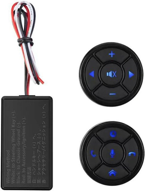 Shoemst Auto Multifunktionslenkrad-Controller Drahtlose Bluetooth Lenkradbedienung Fernbedienungstaste in Schwarz mit 2 runden Controllern - Bild 1