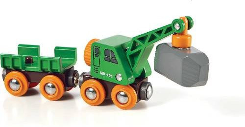 BRIO Grüner Kranwagen mit Anhänger Spielfahrzeug aus Holz ab 3 Jahren - Bild 1
