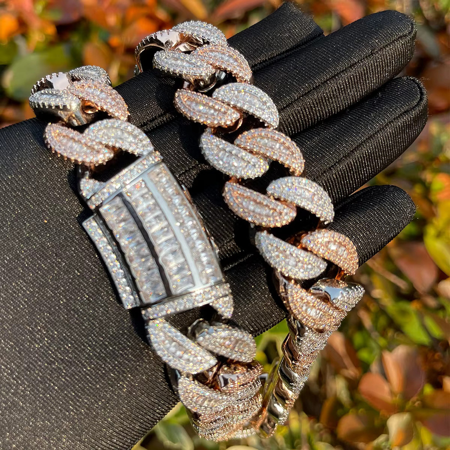 Halskette Bubble Letter Baguette Cuban Link, Gold, Herren - Bild 3