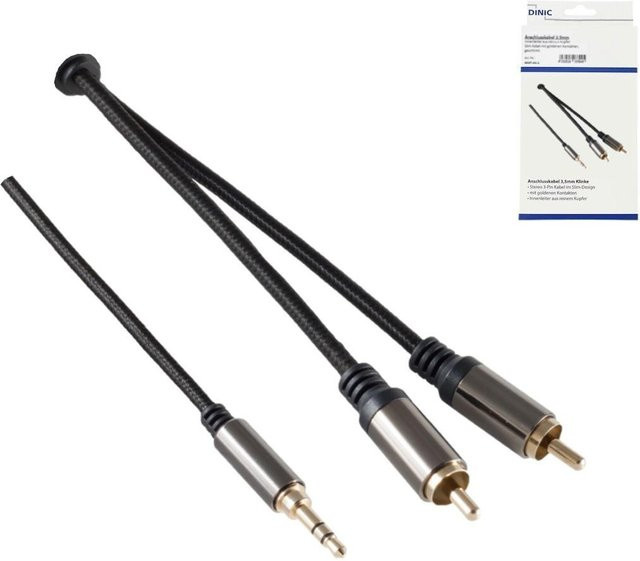 HQ Klinke-Cinch Adapterkabel in Schwarz mit 3,5mm Klinkenstecker 3Pin auf 2x Cinch Stecker, Länge: 2,5 m - Bild 1