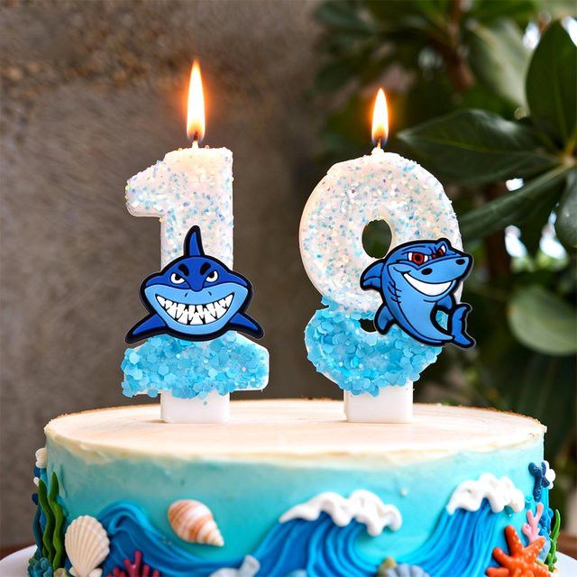 Potdemiel Hai Kuchenkerzen für Baby Geburtstag und Baby Shower Dekoration - Bild 1