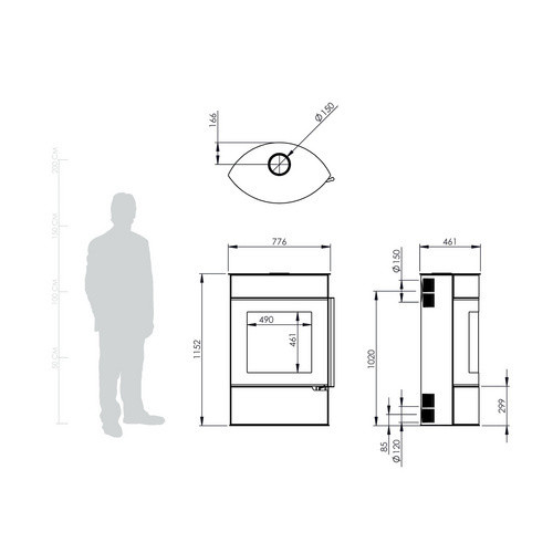 THERMIA Kaminofen Nürnberg XL, schwarz, Stahl, 8 kW, B: 130,0 cm, H: 776,0 cm, T: 461,0 cm - Bild 2