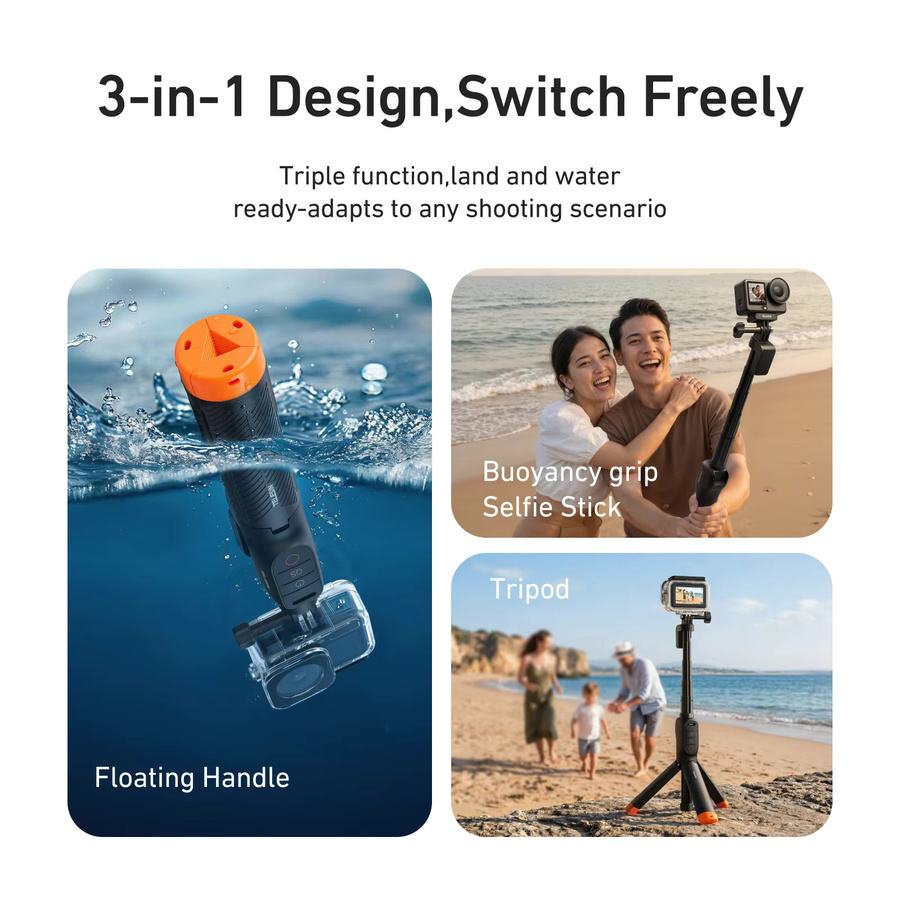 TELESIN Unterwasser-Tauchstativ mit kabelloser Fernbedienung, ausziehbarem Selfie-Stick und Auftriebsgriff für DJI OSMO Action 6 5pro 4 in Schwarz - Bild 4