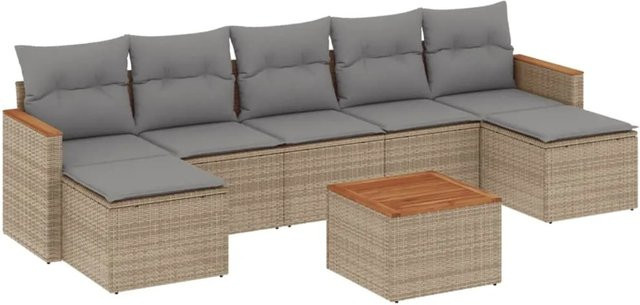 vidaXL 8-teilige Garten-Sofagarnitur in L-Form mit Kissen und Polsterung, Beige, Poly Rattan und Metallgestell - Bild 1