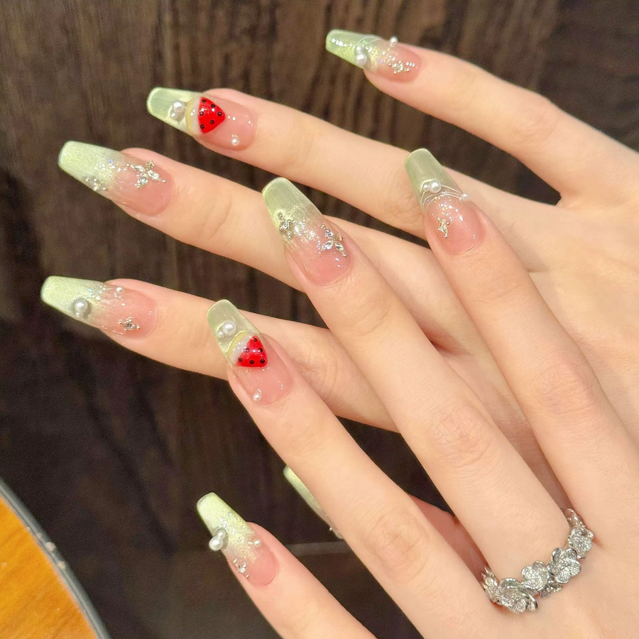 YADORNOS Press-on Nails, 10 Stück, Mandel, Rosa-Grün, Katzenauge, Glänzend, Damen - Bild 2