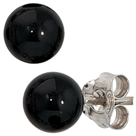 Colfem Ohrstecker rund, 925 Sterling Silber, 2 Onyxe schwarz, Unisex - Bild 1