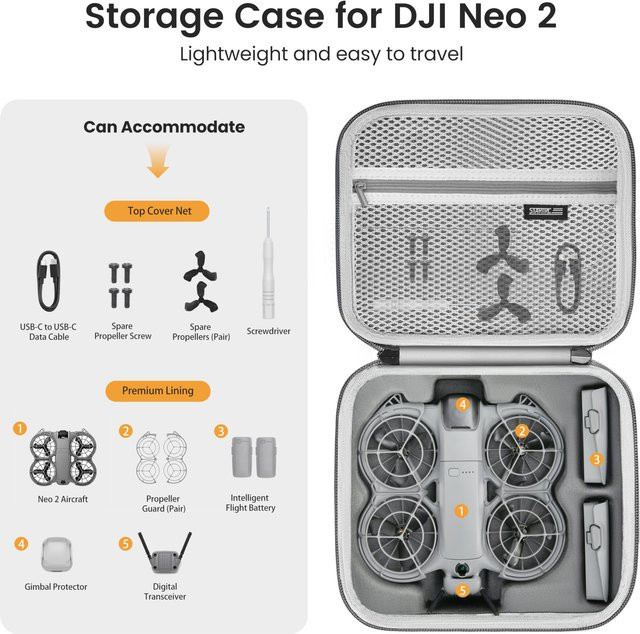 DJI Neo 2 Tragbare PU-Schultertasche und Handtasche in Grau für Drohne und Zubehör - Bild 1