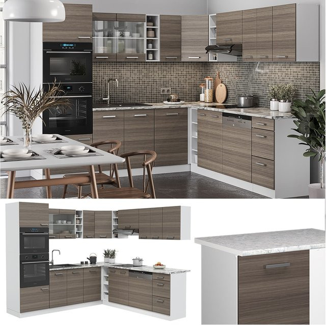 Vicco R-Line Eckküche Einbauküche in Weiß und Edelgrau B/T/H: 247 x 60 x 213,25 cm - Bild 1
