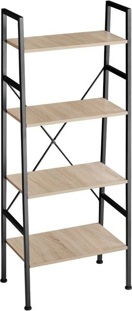 tectake Leiterregal Newcastle Industrial Style aus Holz und Stahl, Farbe Hell Eiche Sonoma, B/T/H: 57,5 x 35,5 x 139 cm - Bild 2