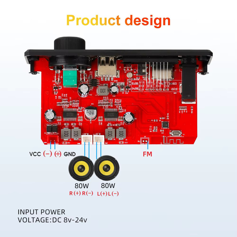 Kebidu Bluetooth MP3 Decoder Board mit 160W Verstärker, USB, TF, FM Radio und Freisprecheinrichtung für Auto Audio, Rot - Bild 4