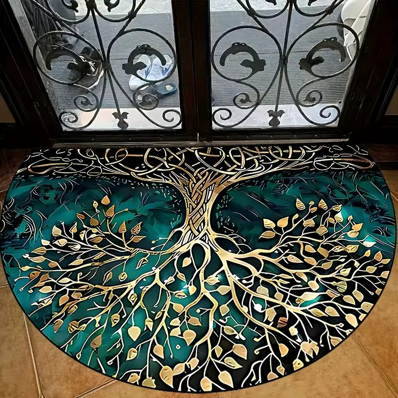 VIKAMA Life Tree Halbkreis-Willkommens-Fußmatte, rutschfester Teppich in Multicolour für Eingangsbereich, Wohnzimmer und Schlafzimmer, B/T: 60 x 40 cm - Bild 2