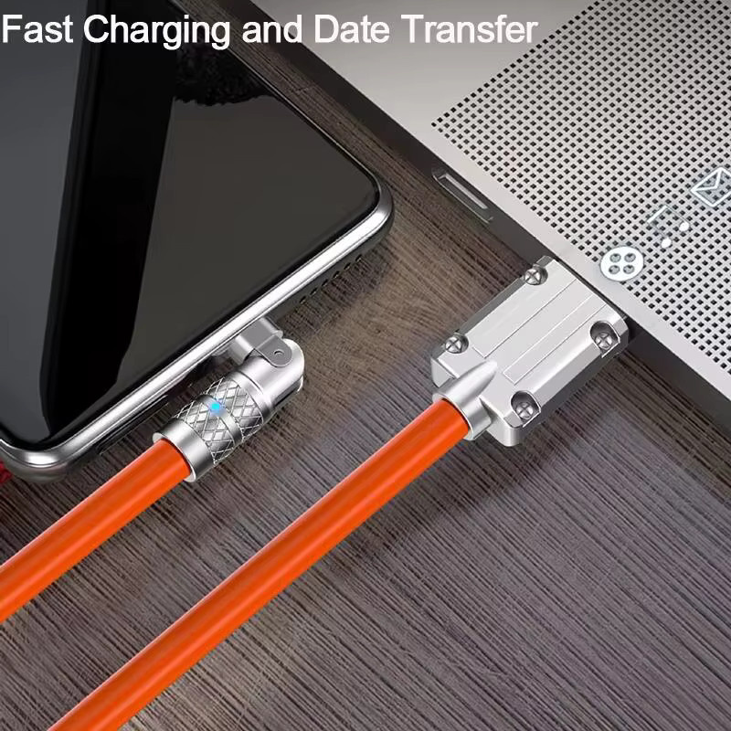 USB-C-Ladekabel mit 120W Schnellladefunktion und 180-Grad-Winkelstecker in Orange - Bild 2