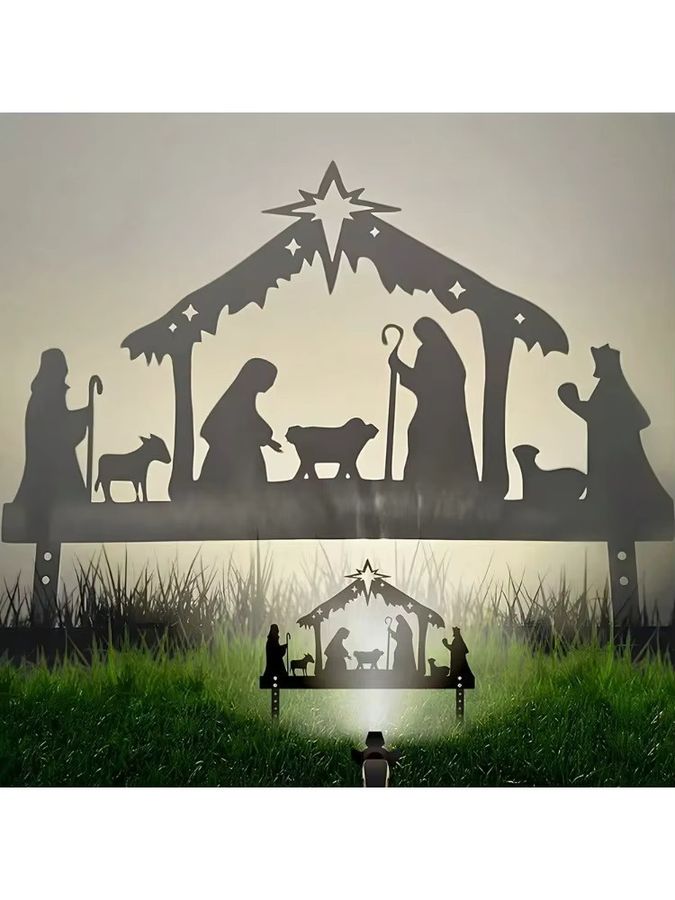 CIFBUY Weihnachts-Projektionsornament aus Metall für Garten und Rasen mit religiöser Krippen-Dekoration - Bild 6