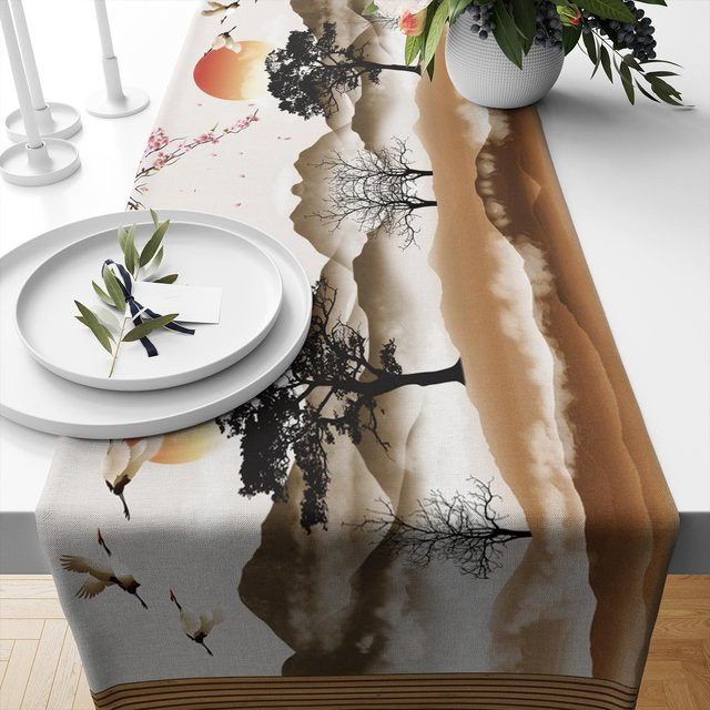 Orientalischer Leinen Tischläufer JINGYUE Pet in Grau und Beige, B/H: 150 x 33 cm - Bild 1
