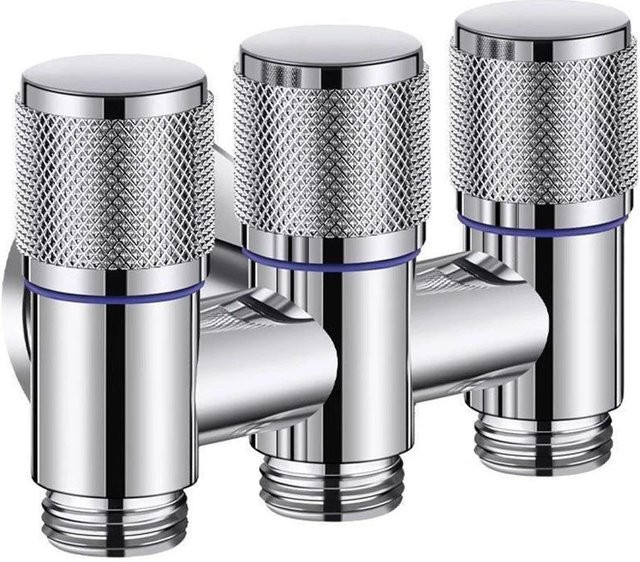 Meiteai-Home Automatisches Wasserstoppventil mit 3 Auslässen aus Aluminiumlegierung in Chrom, Eckventil für Waschmaschine und Badezimmer - Bild 1