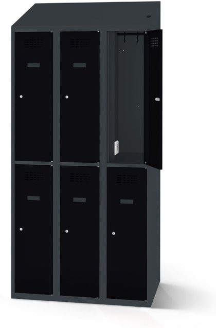 rotstahl Garderobenspind mit 6 Türen und Ladefunktion in Schwarz und Anthrazitgrau, B: 90 cm, H: 200 cm - Bild 1