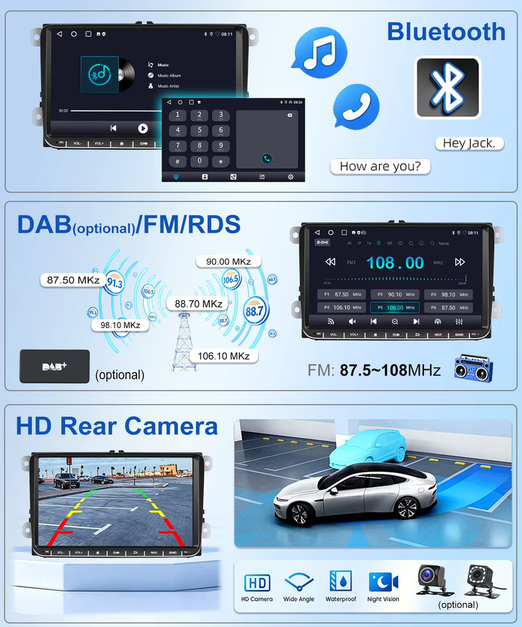 ESSGOO Android 15 Autoradio mit 9 Zoll Display, 64G Speicher, kabellosem Carplay, Android Auto und GPS-Navigation für SEAT SKODA VW Golf 5 6 Plus Tiguan Touran Polo Caddy EOS 6R Passat Jetta Rabbit T5 Sharan, Schwarz - Bild 6