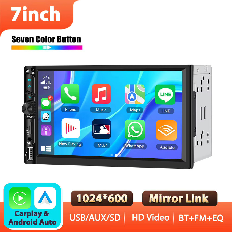 Podofo 2Din 7 Zoll Autoradio mit kabellosem Carplay und Android Auto, Bluetooth, AUX und EQ Sound, Schwarz - Bild 8