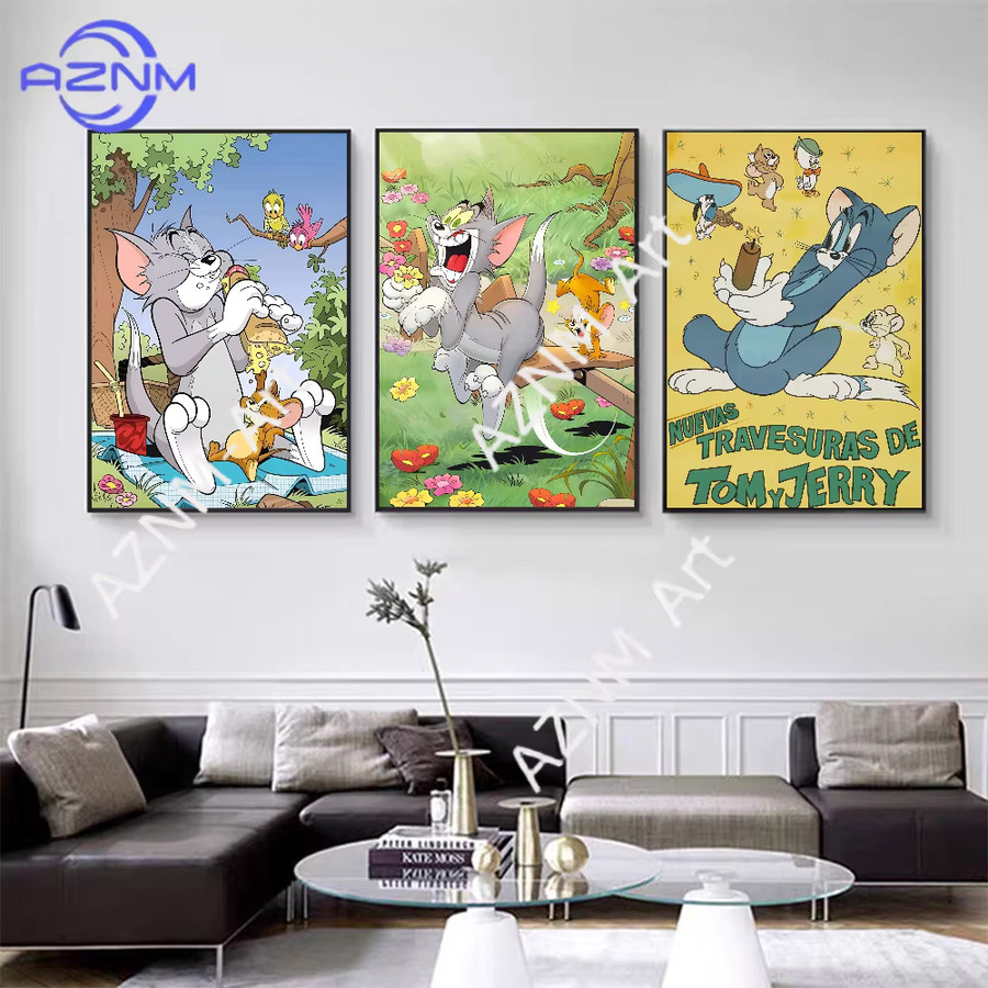 Kayou Vintage Cartoon Poster Tom und Jerry Mehrfarbig als Wanddekoration aus Papier - Bild 3