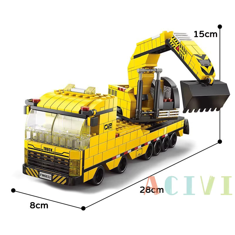 Acivi 6 in 1 Aushub Maschinenbau Fahrzeug Kran Auto LKW Material handler Bausteine Set - Bild 2