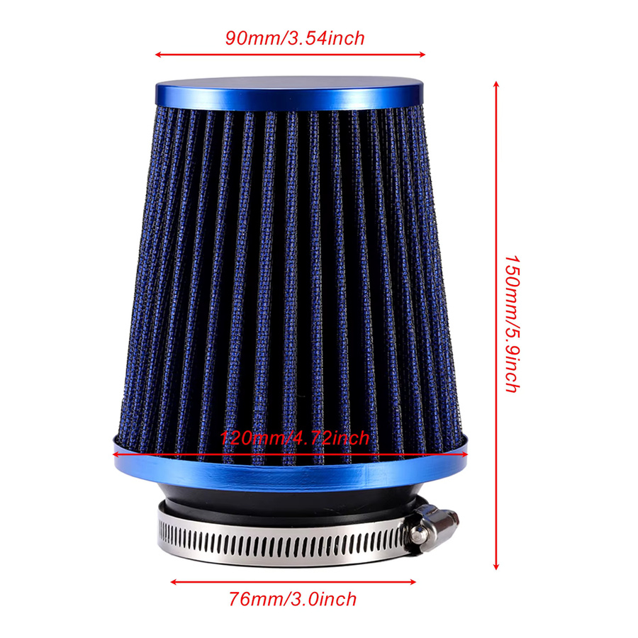 RIAYOOE Universeller High-Flow Kaltlufteinlassfilter für das Ansaugrohr des Automotors, waschbar, rot/blau/Carbon/Splitter, Durchmesser: 76 mm - Bild 2