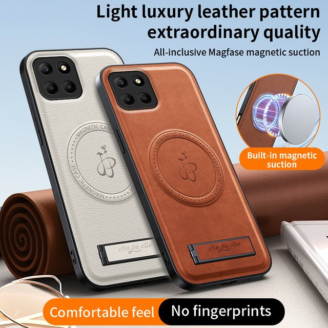 Magnetische Leder-Schutzhülle für Honor X7C X8B X8C X9C X9B X9A 400 200 Magic 7 Pro Lite mit Ständer und kabelloser Ladefunktion in Blau - Bild 1