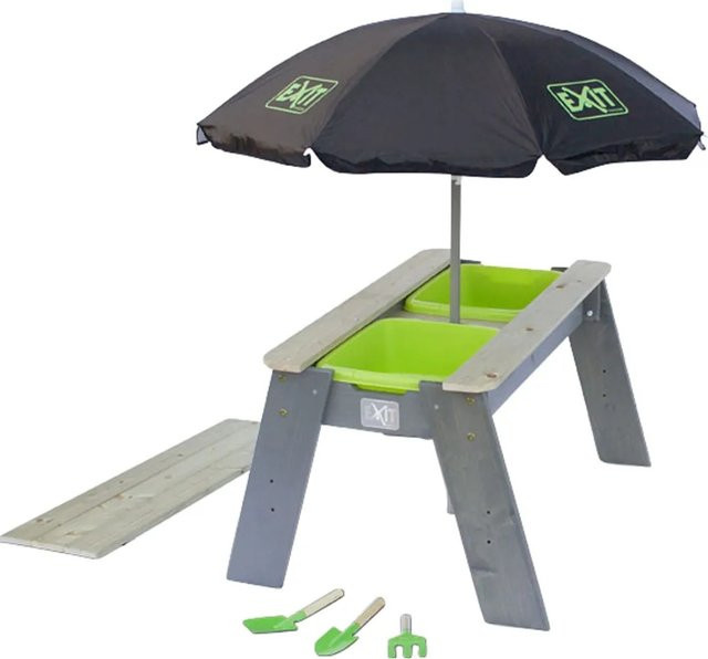 EXIT Aksent Sand- und Wassertisch mit Sonnenschirm und Gartenwerkzeugen in Grau, B/H/T: 94 x 50 x 12 cm - Bild 1