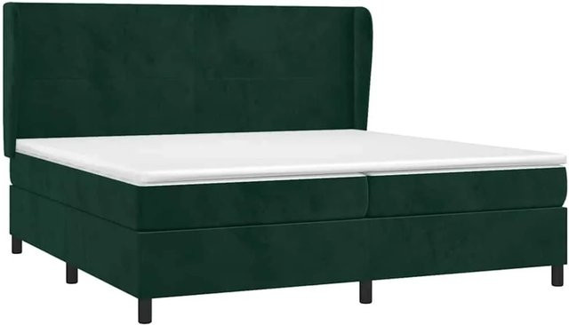 vidaXL Boxspringbett mit Matratze Dunkelgrün Samt Hybrid-Design B/T/H: 200 x 200 x 203 cm - Bild 1