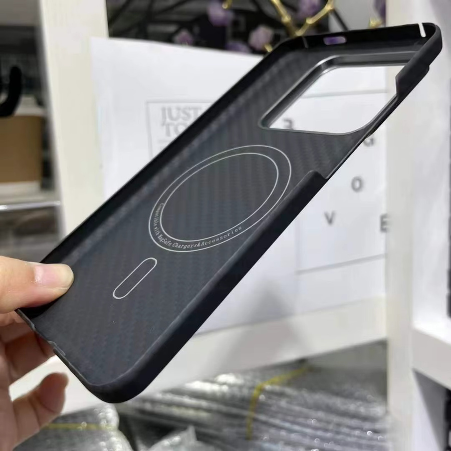 Xiaomi Carbonfaser Handyhülle mit MagSafe für Xiaomi 14 / 15 / 14 Pro / 15 Pro, Aramidfaser Slim Case, Schwarz - Bild 4