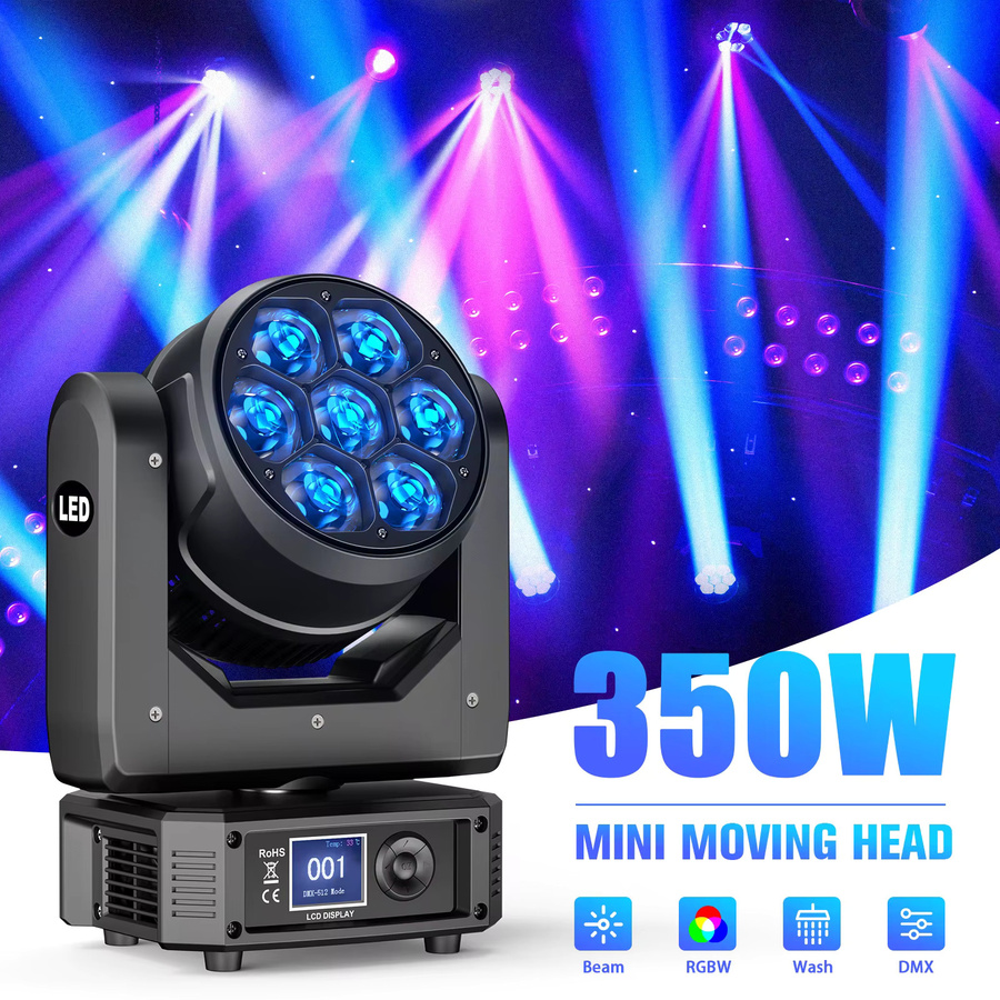Yiflamefly 2er-Set Bee-Eye Moving Head Lights mit 350W und 7x50W RGBW LEDs in Schwarz inklusive Koffer - Bild 1