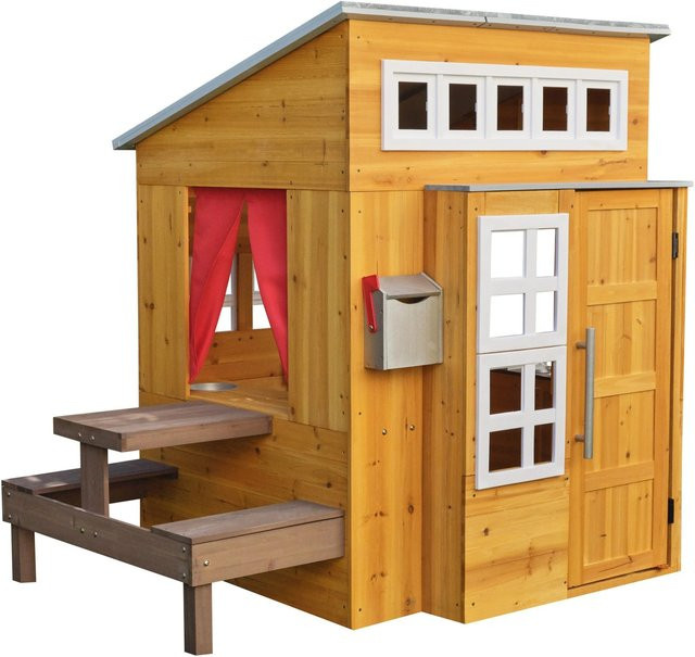 KidKraft Modernes Outdoor Spielhaus aus Holz in Natur mit Kinderküche, Briefkasten und Grill-Set, Höhe: 158 cm - Bild 1