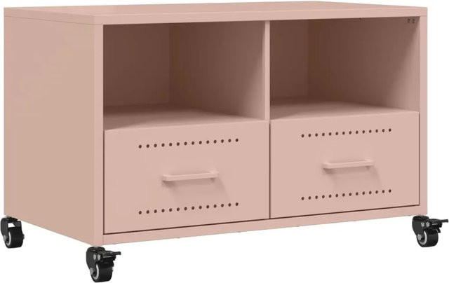 vidaXL TV-Schrank aus Stahl in Rosa mit Rollen, B/T/H: 68 x 39 x 43,5 cm - Bild 1