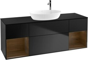 V&B Waschtischunterschrank Finion mit Wandbeleuchtung und Regal in Schwarz lackiert, Breite: 160 cm, Tiefe: 50,1 cm, Höhe: 50,1 cm - Bild 1