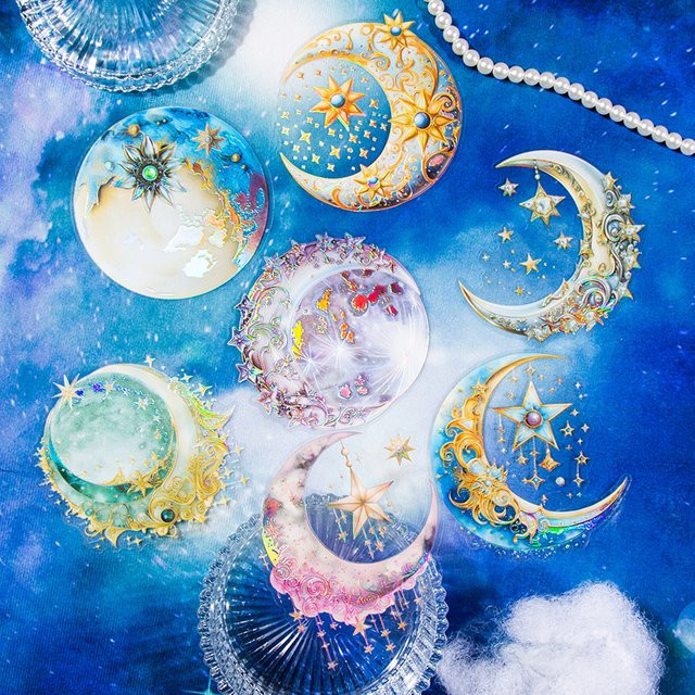 6er-Pack Mond Serie Aufkleber in Multicolor für DIY Tagebuch, Scrapbooking und Junk Journal - Bild 1