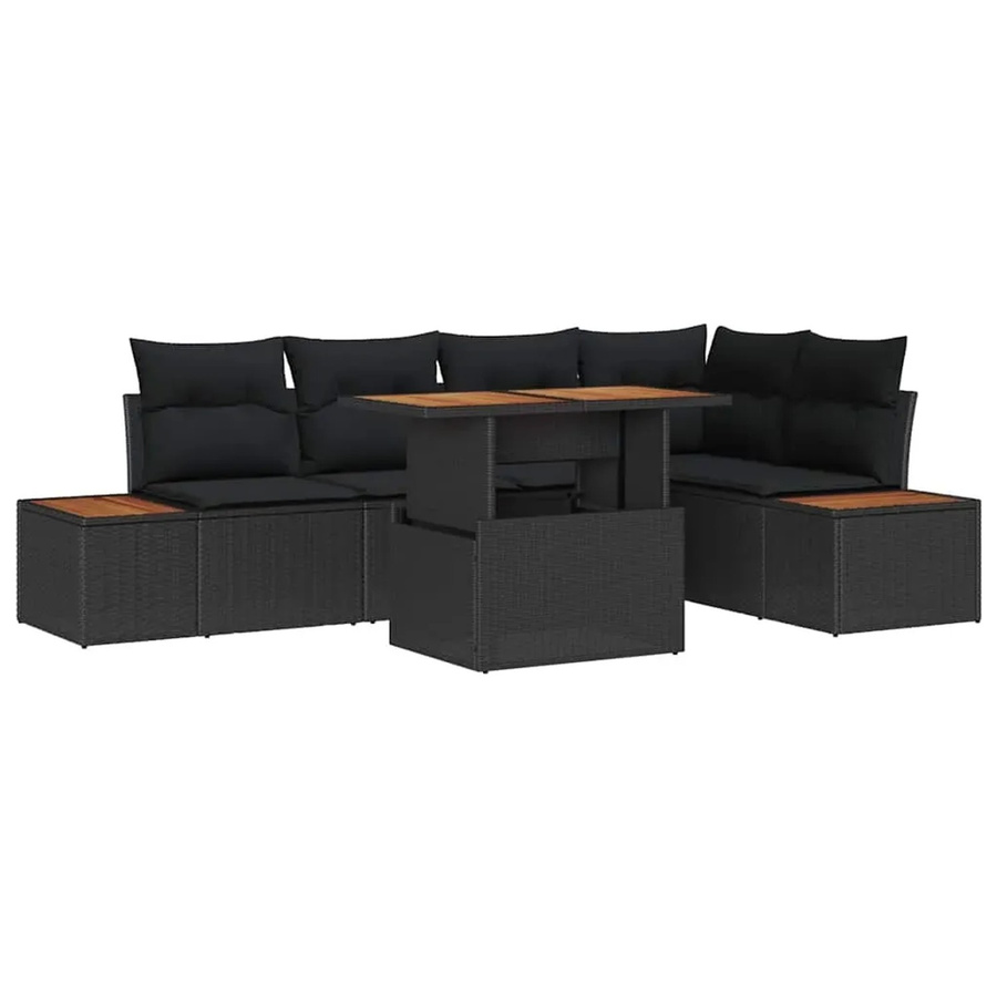 vidaXL Garten-Sofa-Set aus Poly-Rattan mit Speicherfunktion, 6-teilig, Schwarz - Bild 2