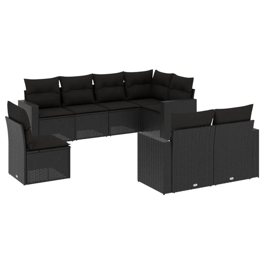 vidaXL 8-tlg. Garten-Sofagarnitur in L-Form aus Poly-Rattan und pulverbeschichtetem Stahl in Schwarz mit Kissen und Sitzpolstern - Bild 2