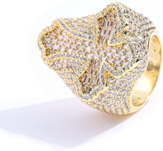 YIRAN Herrenring, 18k vergoldet, Diamant, Kreuzring - Bild 1