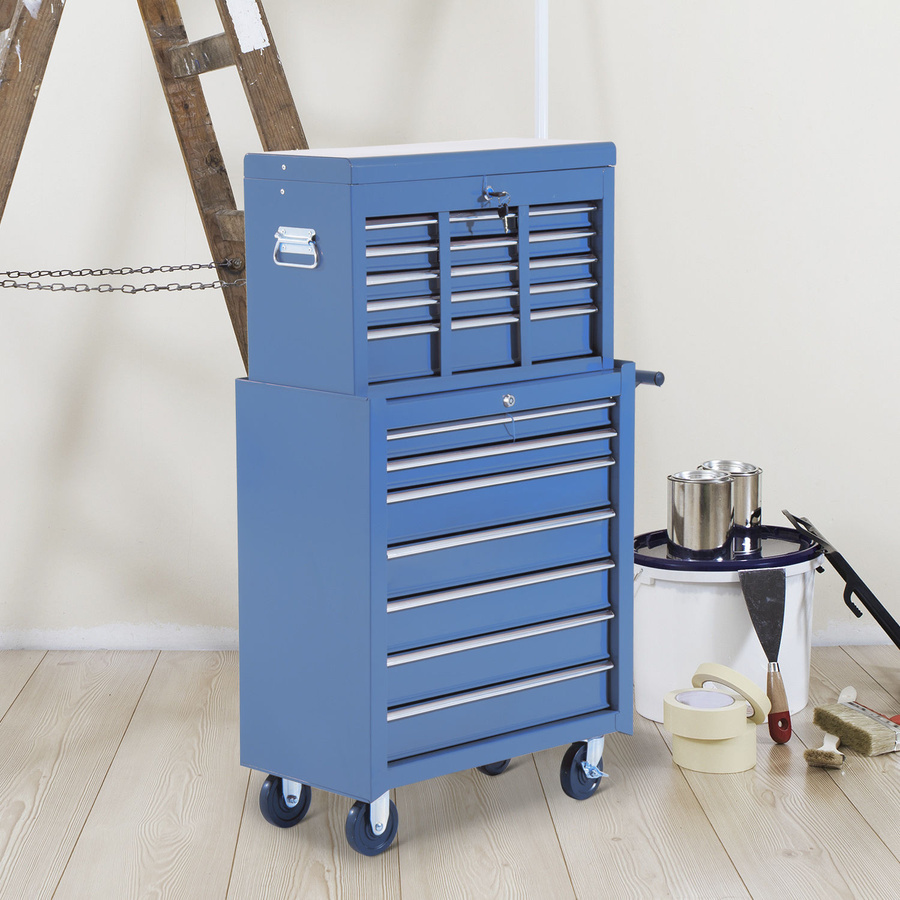 HOMCOM Werkstattwagen aus Stahl in Blau mit Rollen und Schlössern, B/H: 61,5 x 113,0 cm - Bild 2