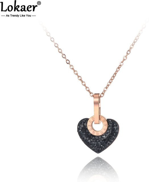 Lokaer Trendy Halskette Edelstahl, Herz, Schwarz, Kristall, Damen - Bild 1